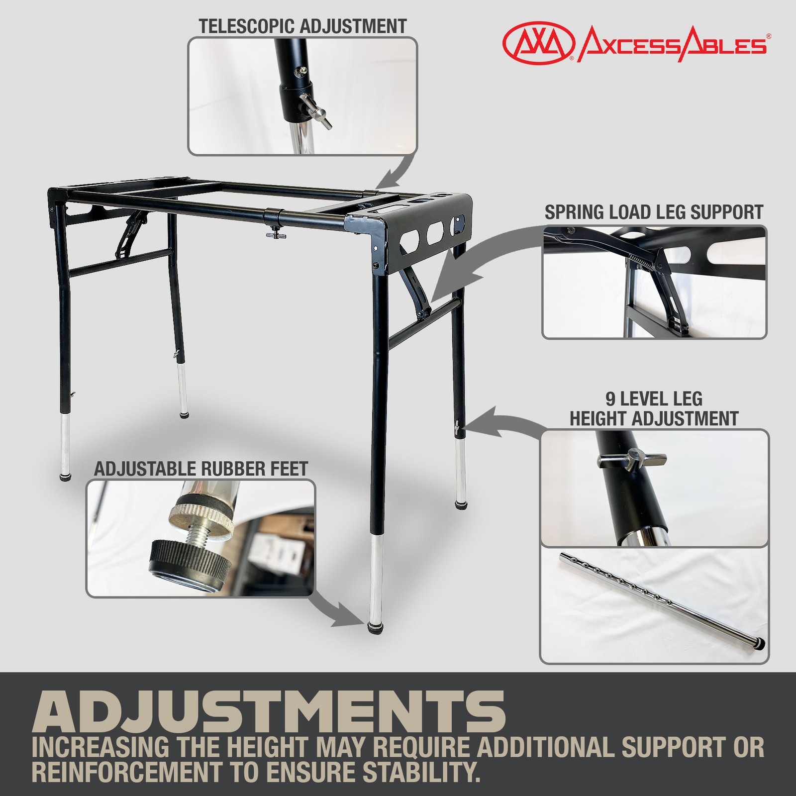 AxcessAbles Portable Folding Digital Piano Keyboard Stand Expandable, with Bag