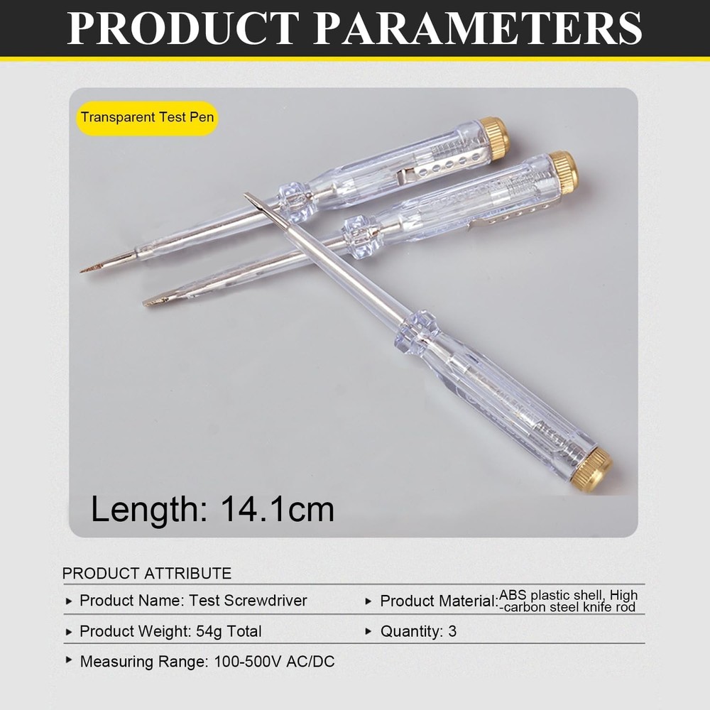 Fielect Test Screwdriver, Voltage Detector Pen Light 1Pcs, Transparent
