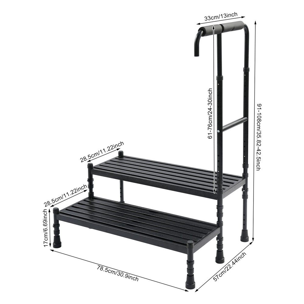 2-Step Stool with Adjustable Handle, Sturdy Metal Design for Safe Use