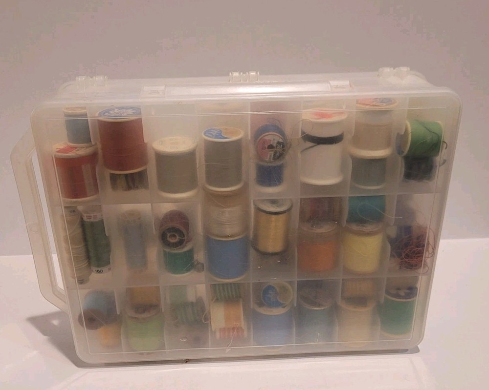Plastic Double Sided Sewing Thread Storage Case With Various Threads Included