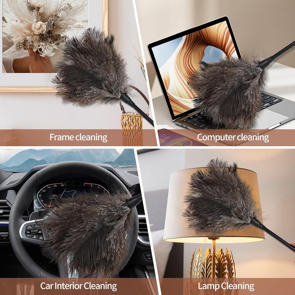 Ostrich Feather Duster 14.9" Mini with Plastic Handle, 2 Pack Reusable