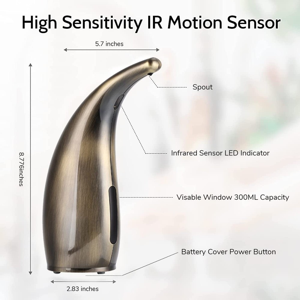 Green Automatic Soap Dispenser, 300ml Touchless, IP65 Waterproof, Auto Sensor...