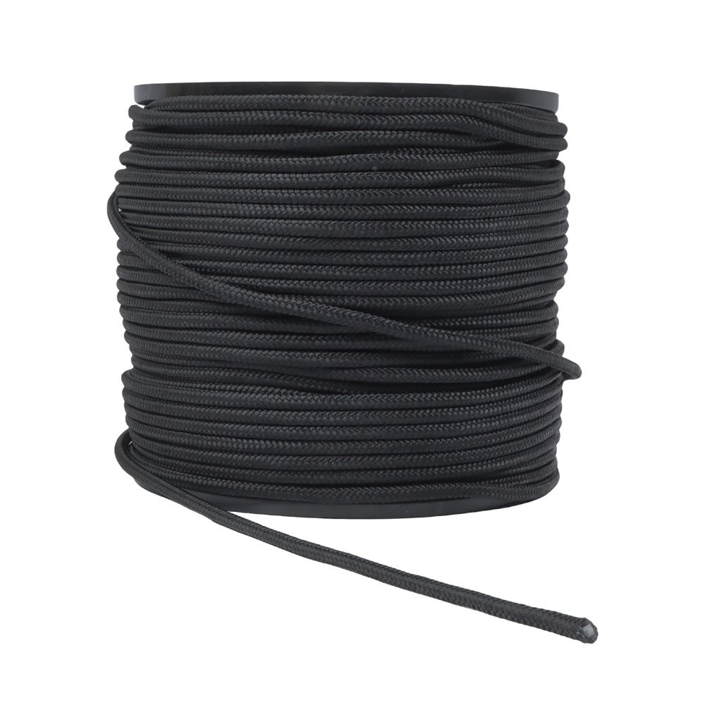 1/4" × 500' Black Nylon Rope Sturdy Spool Solid Braid Knot Rope Multipurpose