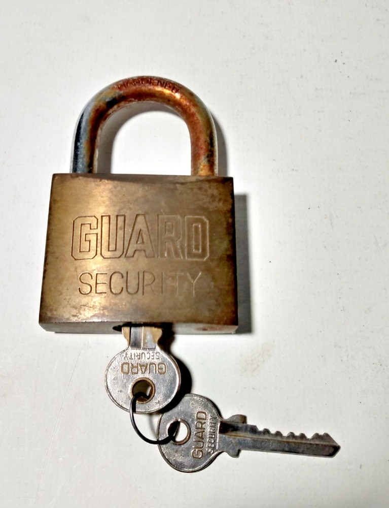 Large Heavy Brass GUARD SECURITY Padlock with Two Keys