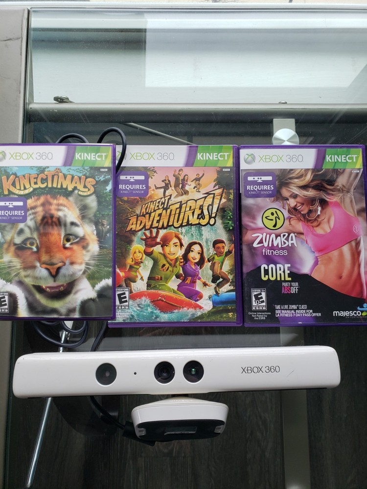 Xbox 360 Kinect Bundle: White Sensor Bar and 3 Games Lot TESTED