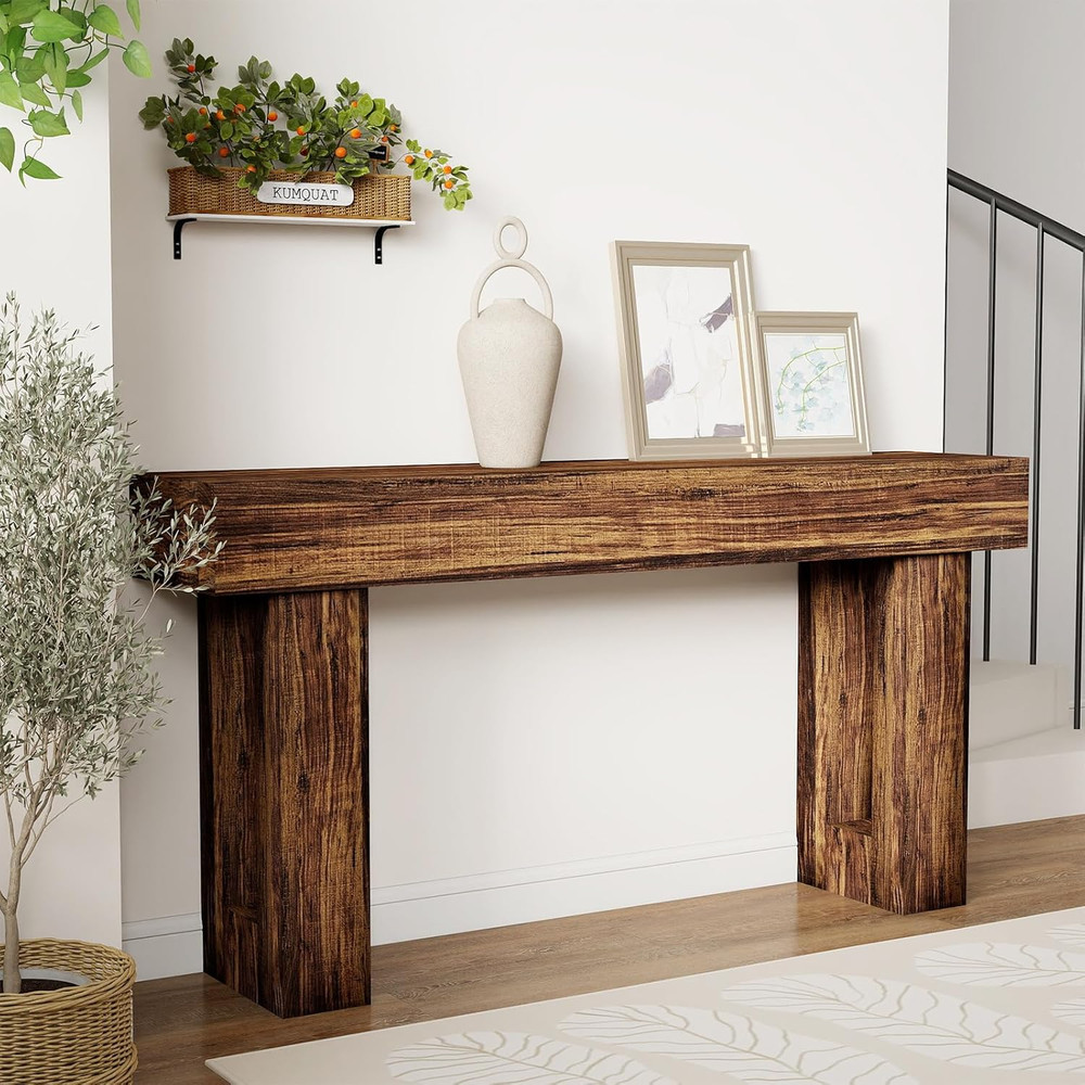 63'' Long Console Table,2 Tier Farmhouse Entryway Table Sofa Table with Storage,