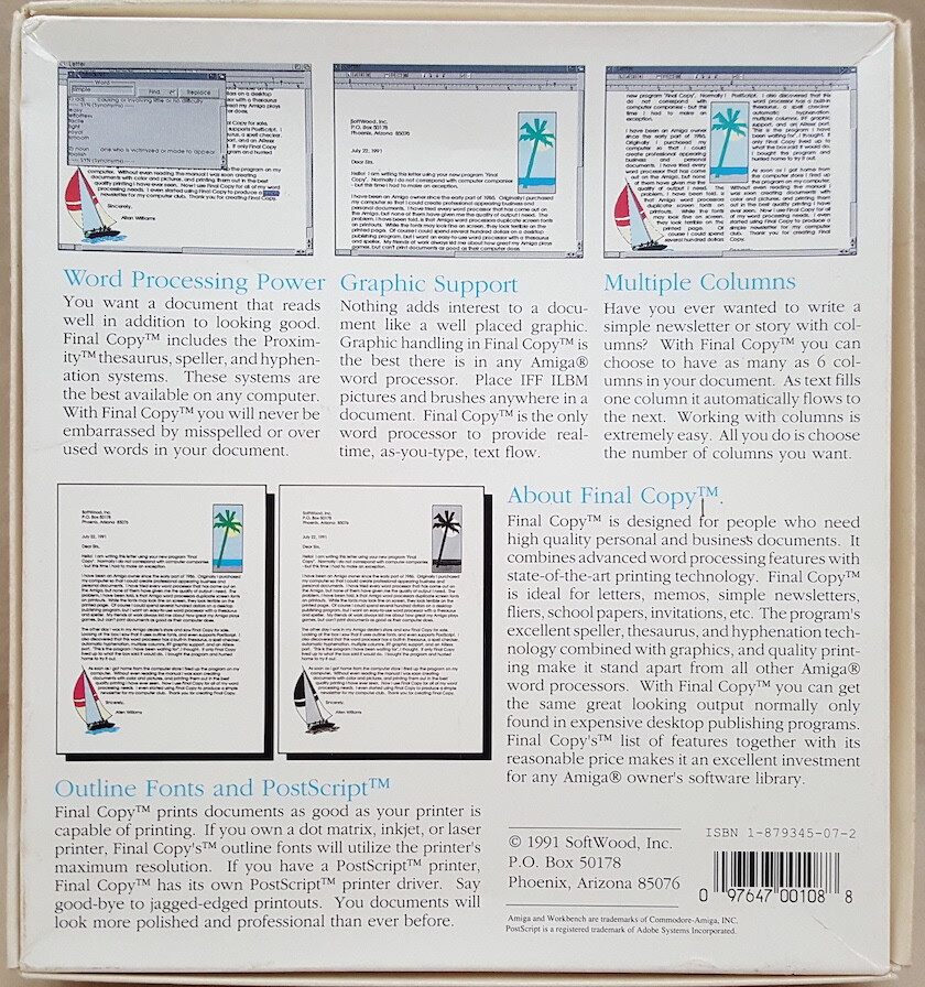 Final Copy v1.3 Release 2 ©1991 SoftWood, Inc Word Processor for Commodore Amiga
