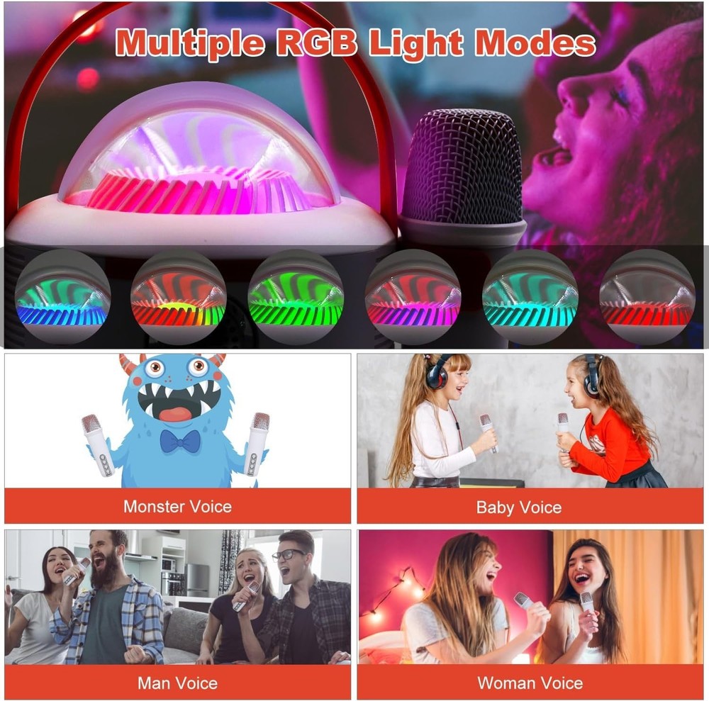 Bluetooth Karaoke Machine with Two Wireless Microphones Portable Light Speaker