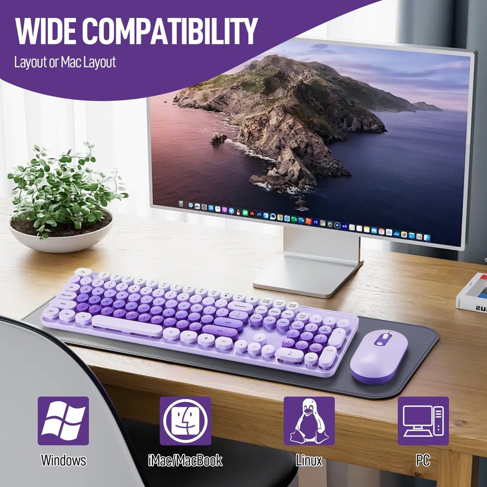 Wireless Keyboard and Mouse Combo, Full Size Compact Quiet Wireless Keyboard ...