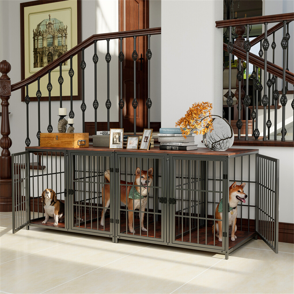 Indestructible Wooden Dog Crate Furniture with Divider for 2 Dogs Cage End Table