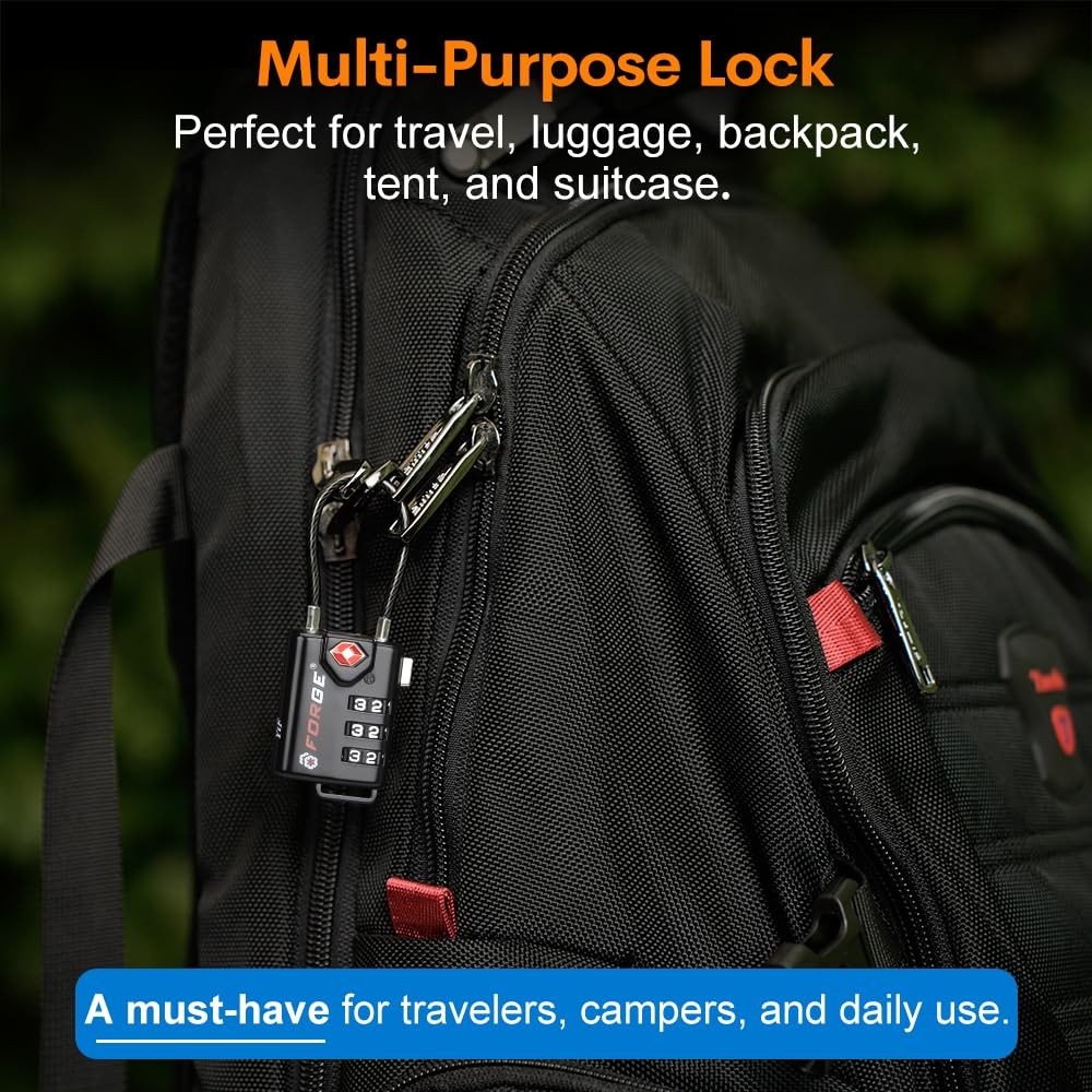TSA Approved Cable Luggage Locks, Re-settable Combination Small, Black 4 Pack