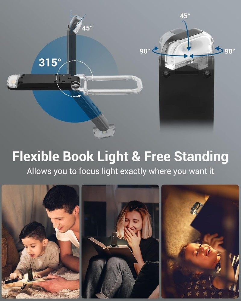 Compact Adjustable Brightness LED Clip-On Book Light - Perfect for Night Reading
