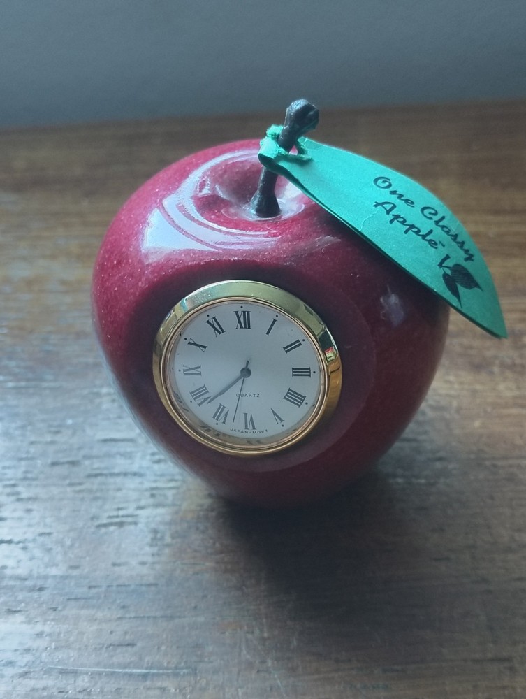 Polished Stone Apple Clock Imported Marble Paperweight