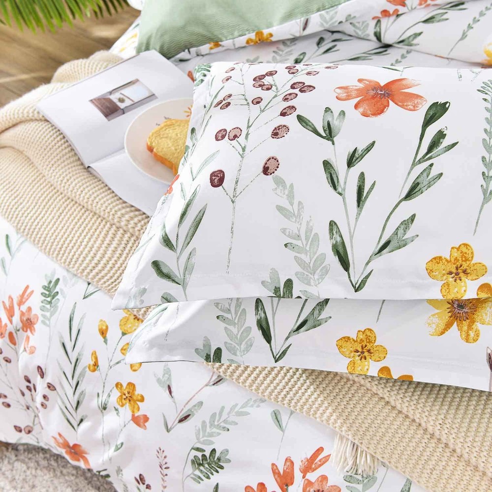 King Size Comforter Set, White Yellow King, Floral Set