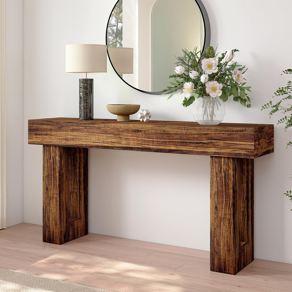 63'' Long Console Table,2 Tier Farmhouse Entryway Table Sofa Table with Storage,