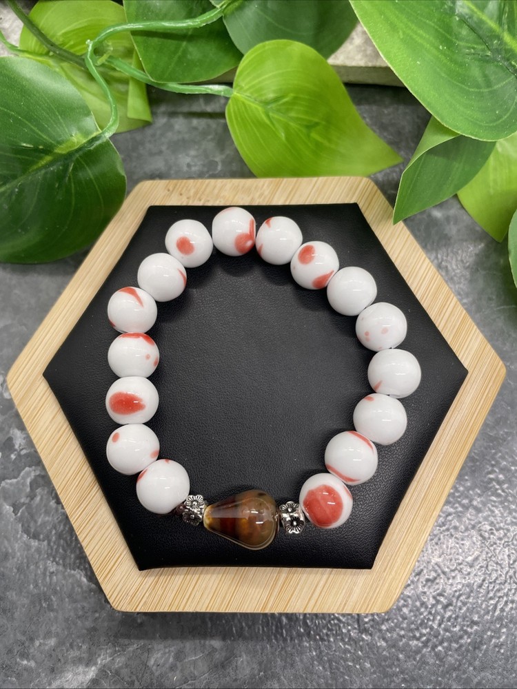 Handmade Ceramic Bead Beaded Stackable 6.5” Plus Stretch Bracelet New B250