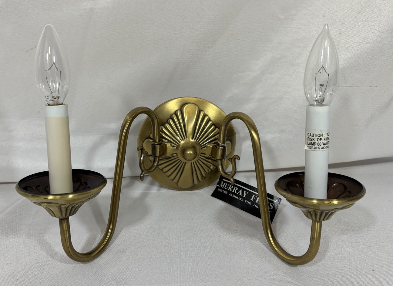 Vintage NOS Murray Feiss Brass Double Wall Sconce 12.5"W 2 Arm