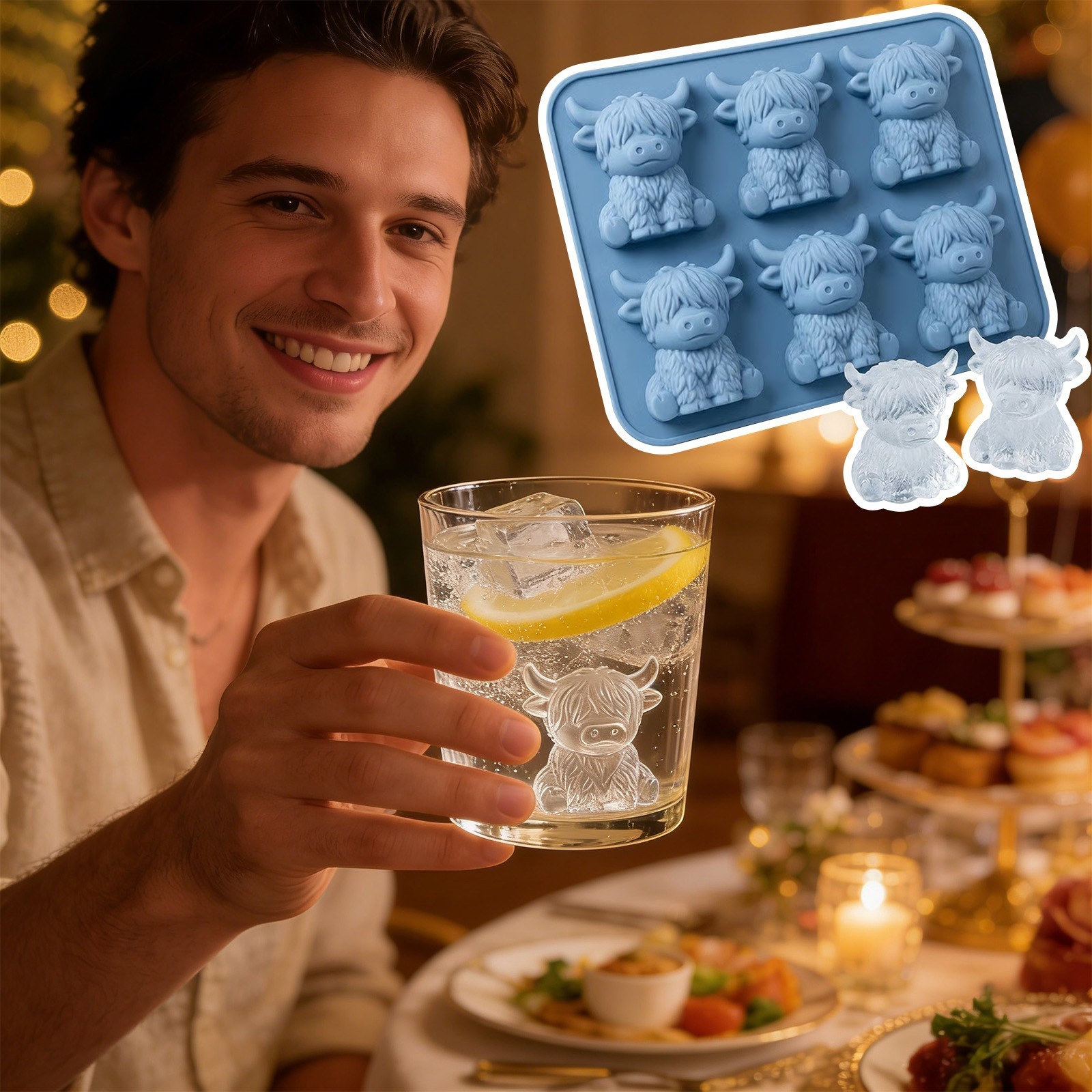 Mini Highland Cow Ice Cube Mold,Cute 3D Highland Cow Silicone Ice Cube Tray KU