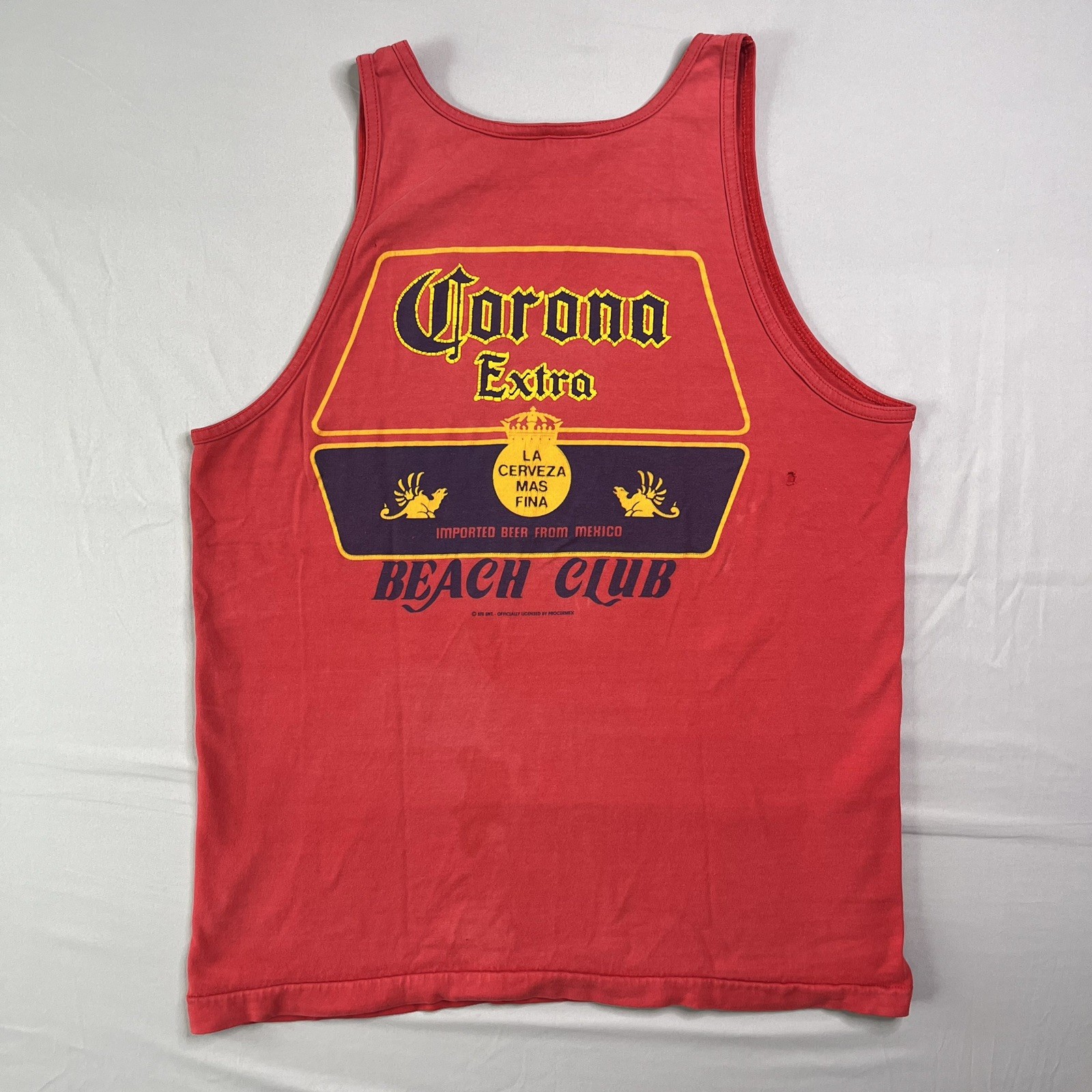 Vtg Corona Beach Club Tank Top Mens Large Red Distressed Baja California Mexico