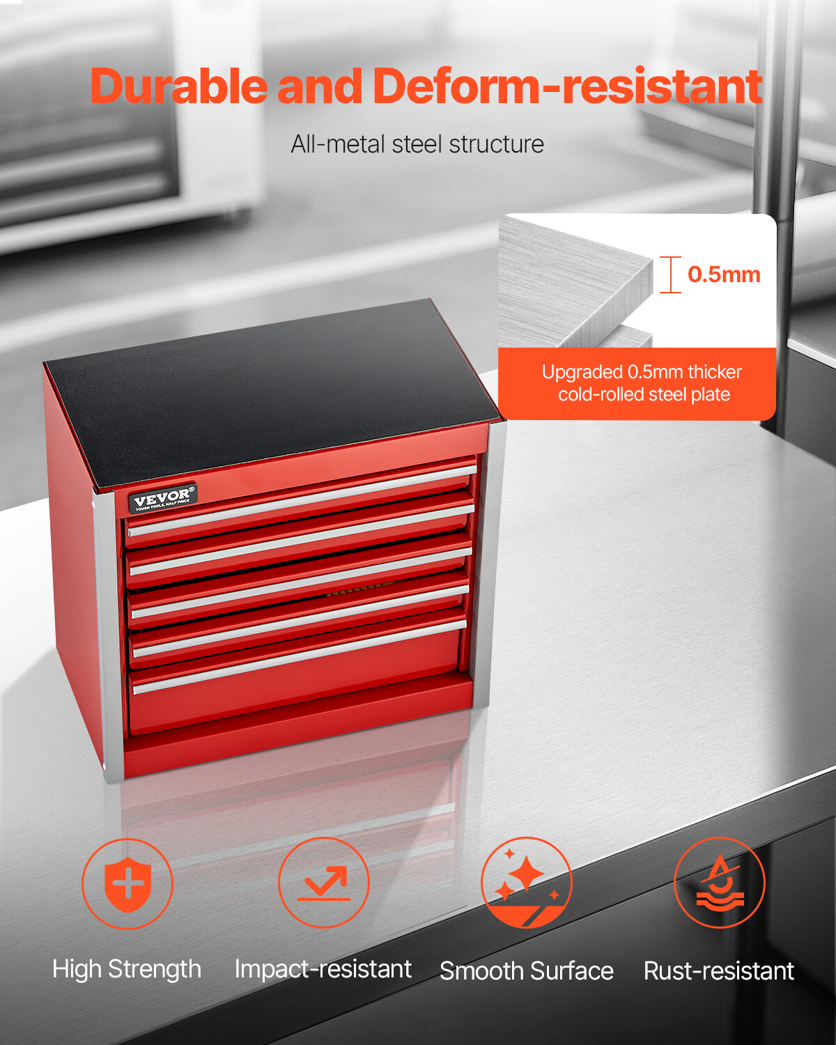 Tool Box 8.6-inch Portable Metal Tool Box with 5 Drawers Tool Organizer Red