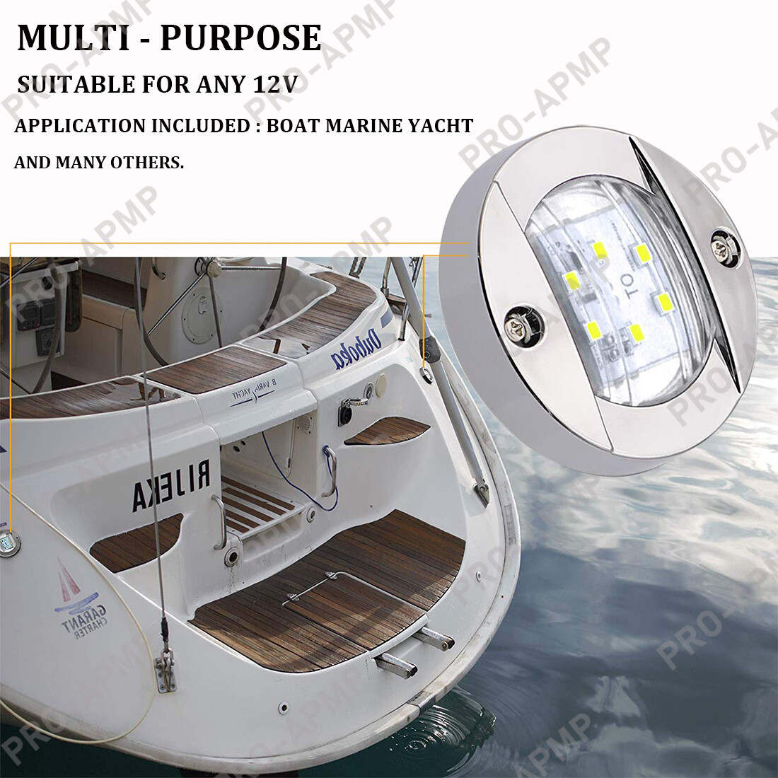 2X White LED Marine Boat Deck Courtesy Lights 12V Utility Stern Transom Light