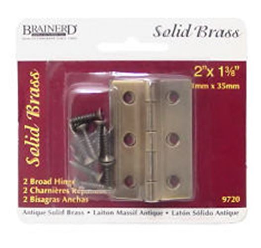 Pair (2) Antique Finished Solid Brass Hinges 2" X 1-3/8"