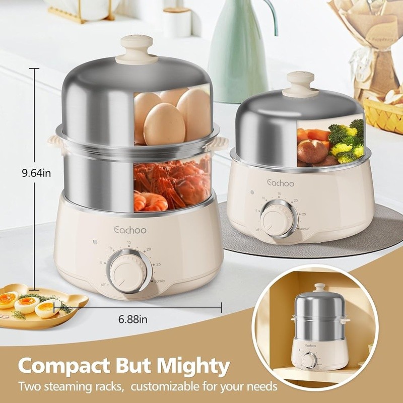 Dual Tier Egg Cooker Hard Boiled Steamer Timer Efficient Heating Dishwasher Safe