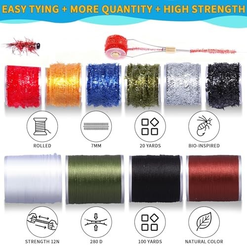 87pcs Fly Tying Starter Kit - Tools, Hooks, Thread, Chenille & Accessories