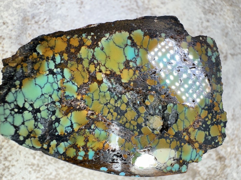 Hubei turquoise stabilized great multi color polychrome solid spiderweb nugget