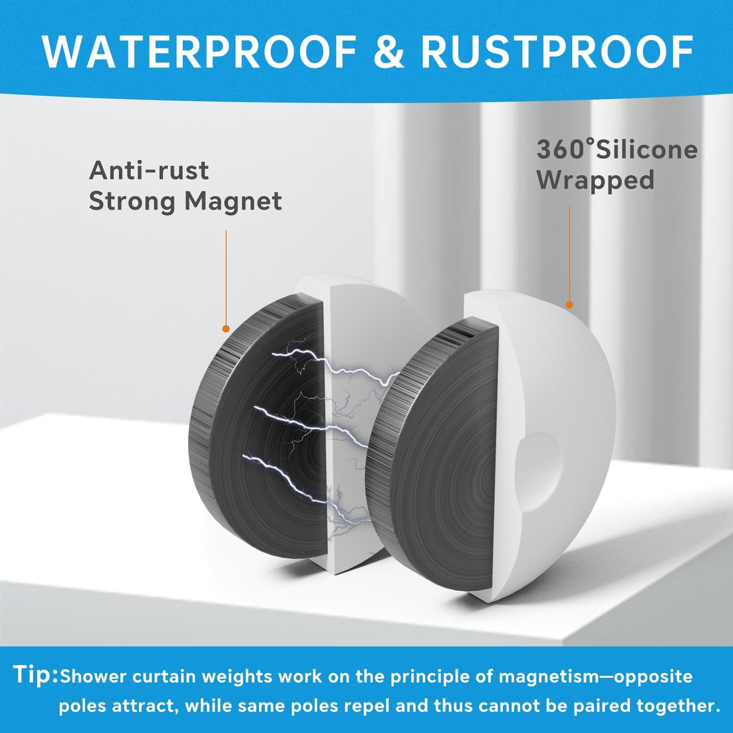 Shower Curtain Weights - Silicone Fully Wrapped Rustproof Shower Curtain Magnets