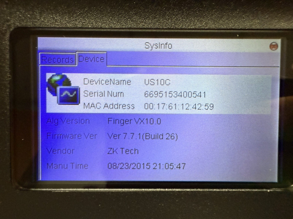 Paycor PT100 Time Clock Terminal Model US10C - Biometric/PIN Entry Tested