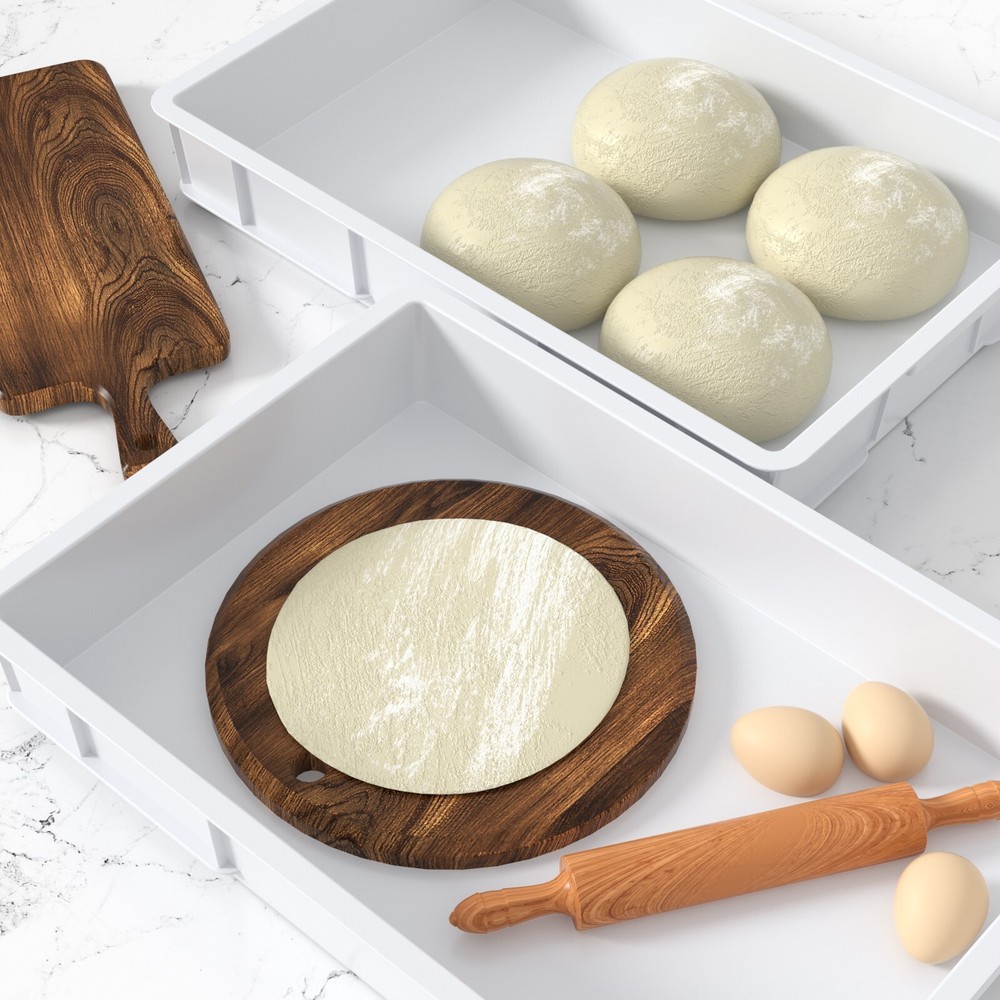 4Pack Plastic Commercial Stackable Pizza Dough Proofing Box Tray Container White