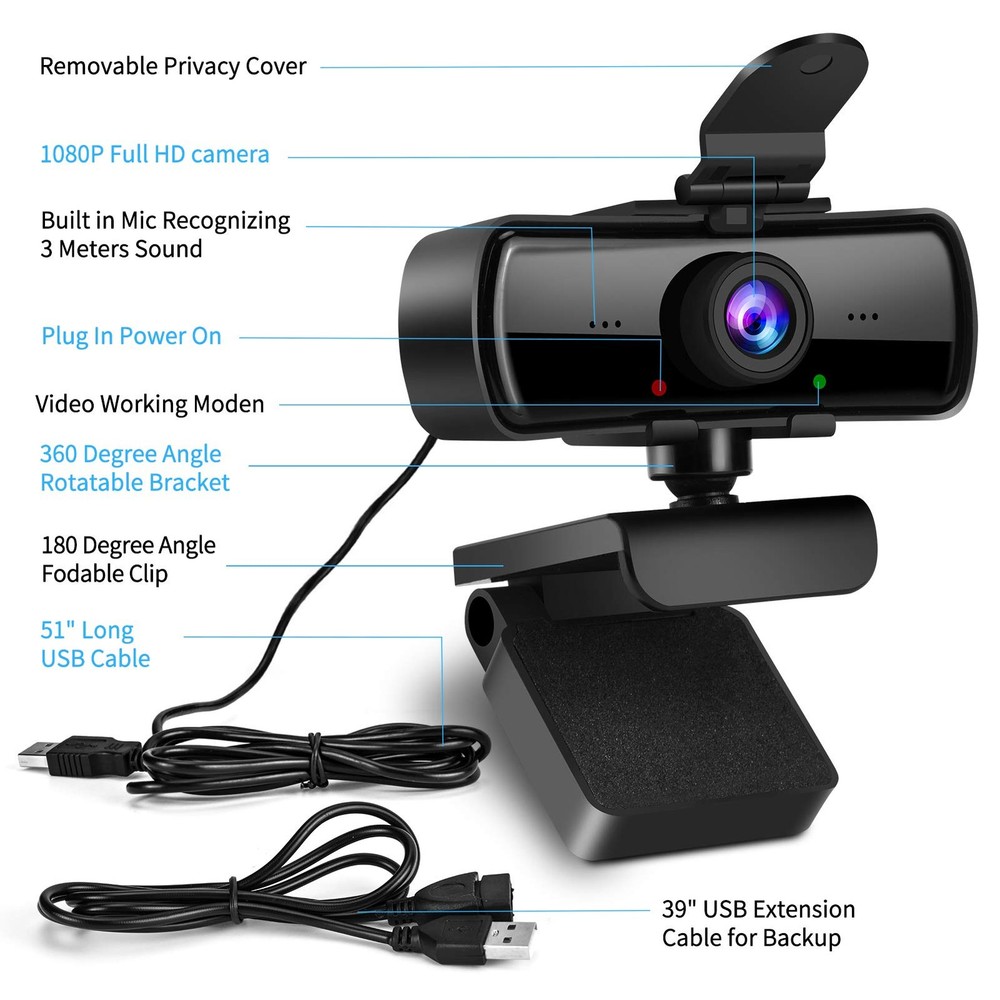 2040x1080 High Resolution HD Desktop Webcam with Microphone for PC Computer M...