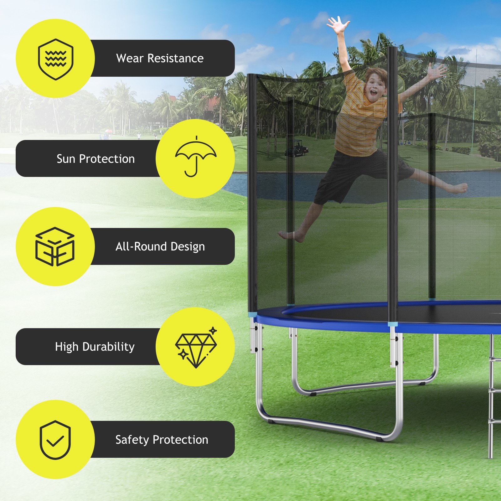 14FT/12FT Trampoline Safety Net Replacement Protection Enclosure Net with Zipper
