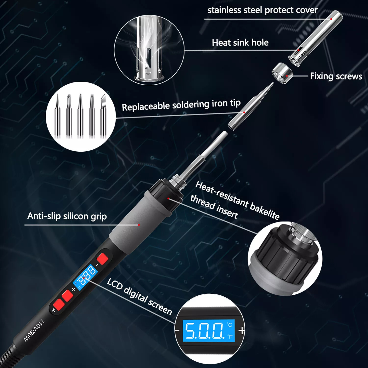 90W Digital Electric Soldering Iron Kit Tempe Adjustable Welding Tool Solder Gun