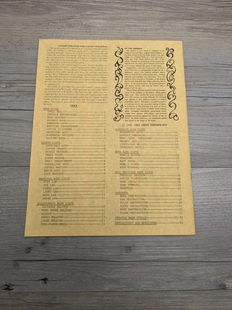 Spell Law Box Set Iron Crown Ent. 1981 Spell Rules for Role-Playing System Comp