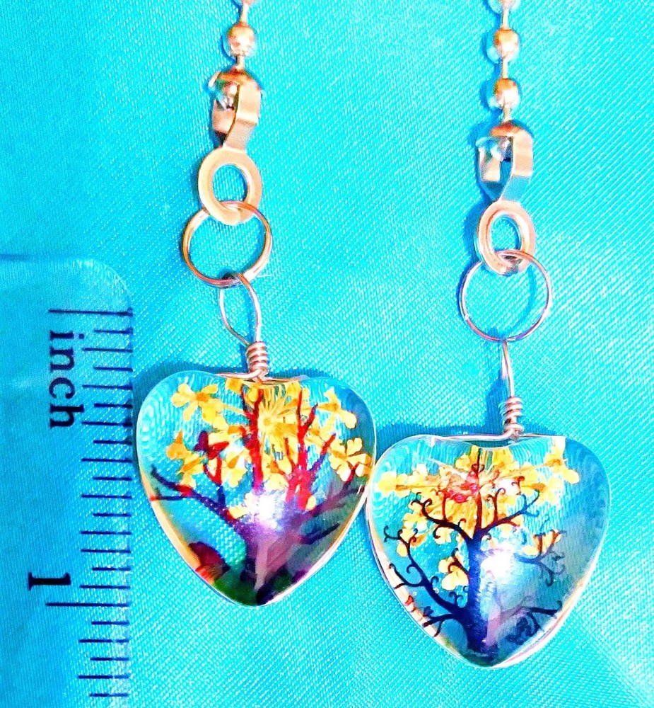 Set of Two ~ YELLOW TREE HEART Acrylic ~ Ceiling Fan Pulls