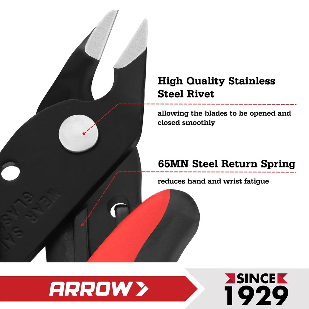ARROW Micro Wire Cutters, 5" Precision Flush Cutters with Streamlined Red