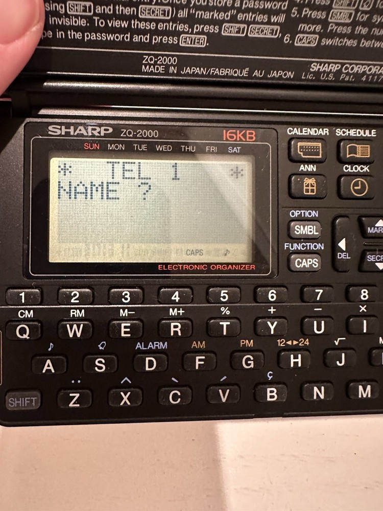 Sharp ZQ-2000 16kb Electronic Organizer TESTED WORKS EUC!!