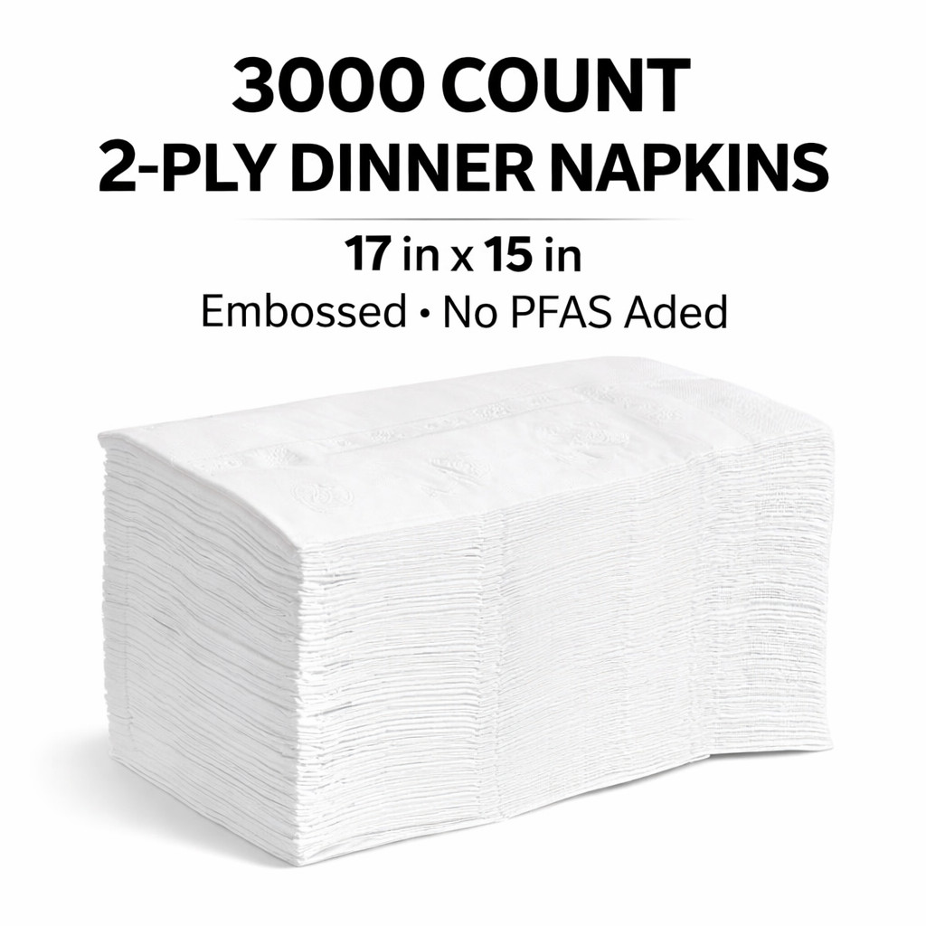 3000 White Dinner Napkins 2-Ply 17x15 Embossed Restaurant Bulk