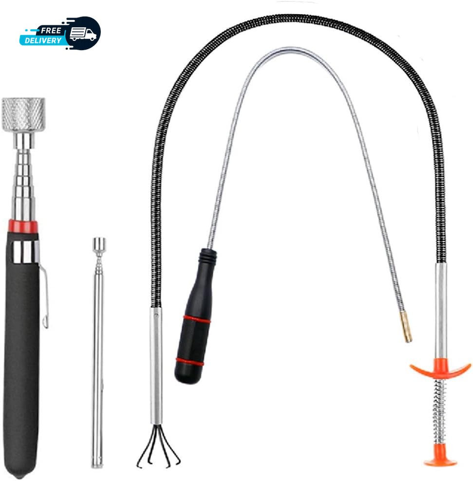 4 Pack Telescoping Magnet Pick-Up Tool Set - Retrieving Pickup Tools Extra Long