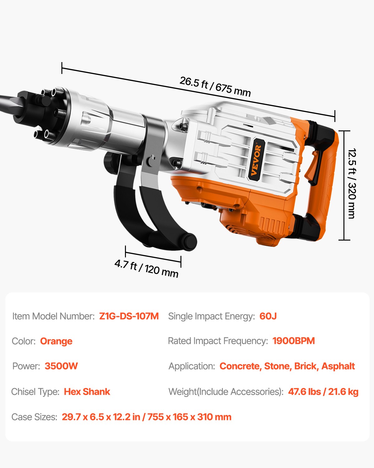 VEVOR Demolition Jack Hammer Concrete Breaker 3500W Electric Hammer