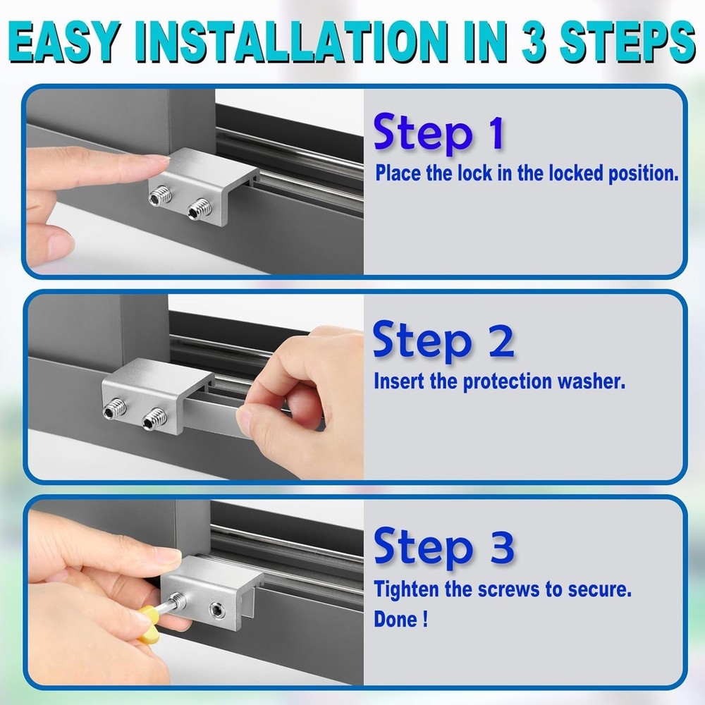 Adjustable Aluminum Window Locks - No-Drill Security for Home Safety (6 Sets)
