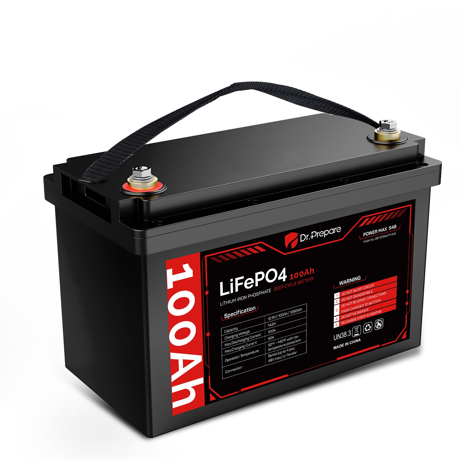 Dr. Prepare 12V 100Ah LiFePO4 Lithium Deep Cycle Battery[10-year Warranty]