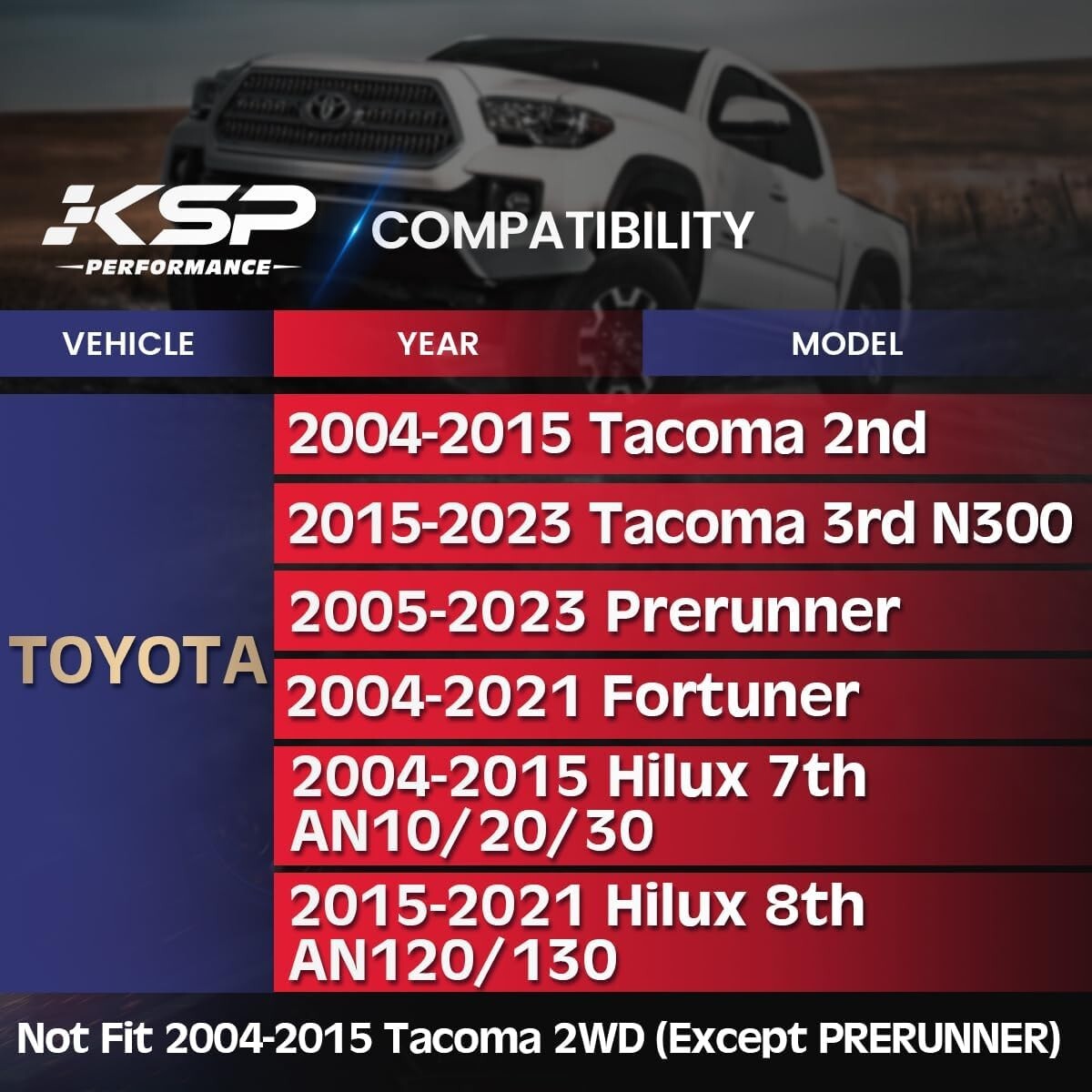 KSP 2-4'' Front Upper Control Arms for 2004-2023 Toyota Tacoma Hilux Fortuner