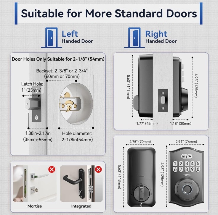 Fingerprint Door Lock Keyless Entry Door Lock Deadbolt App Control Smart W Code