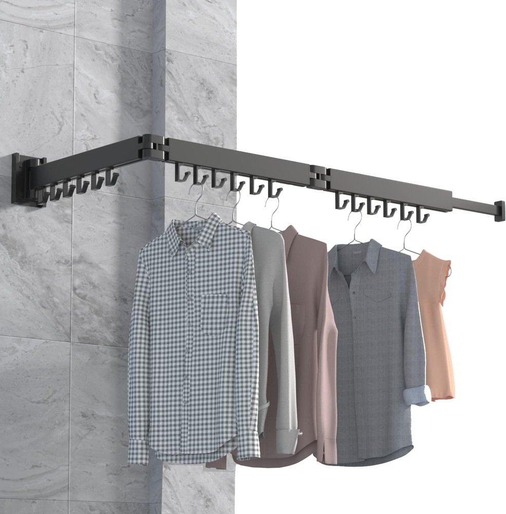 Retractable Wall Mounted Clothes Drying Rack - Space Saving Tri-Fold Design