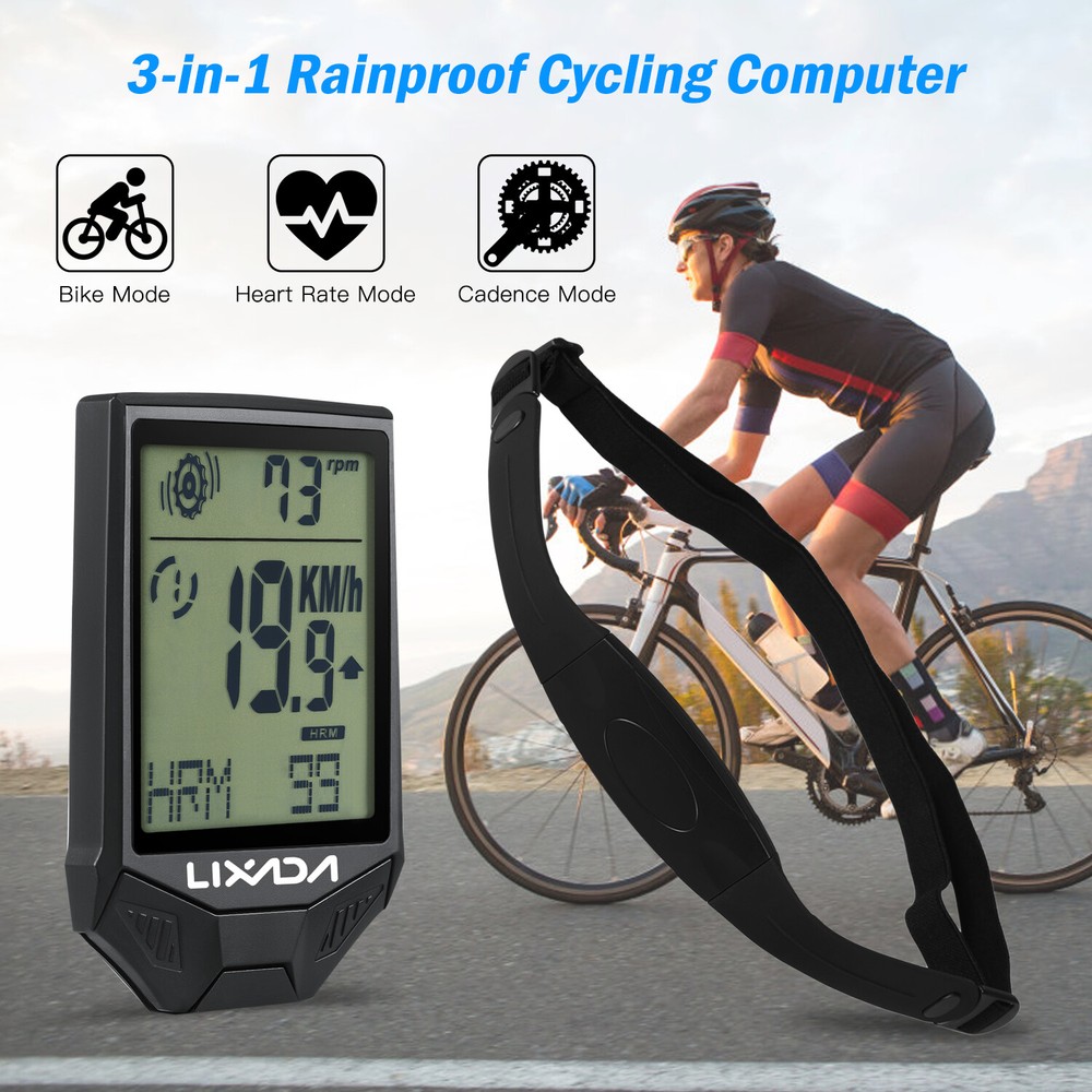 Lixada Rainproof Cycling Computer W/ Heart Rate Sensor Wireless Bike Speedometer