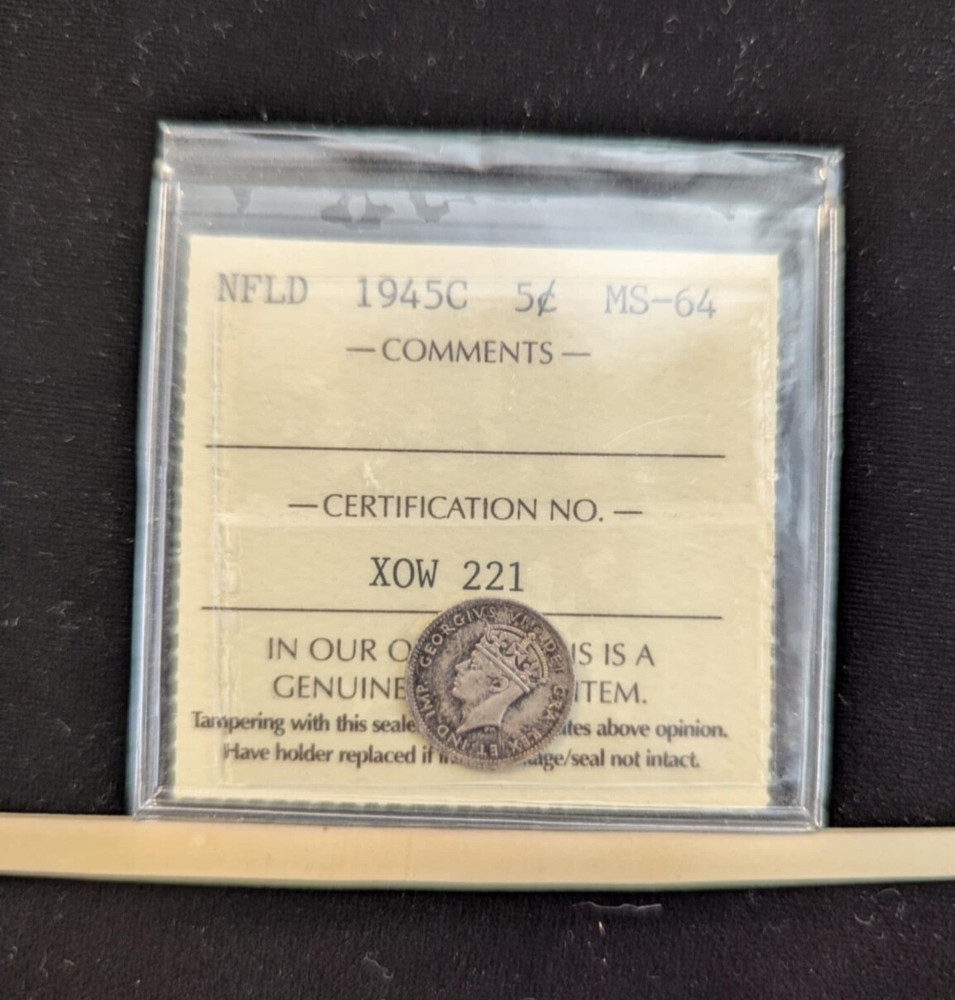 1945C  ICCS Graded, Newfoundland, ¢5  Cent**MS-64**