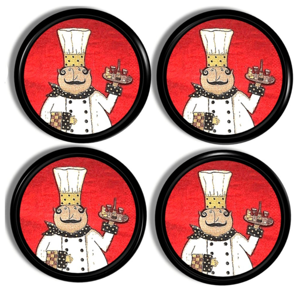 Italian Chef Kitchen Cabinet Knobs – Red Bistro Drawer Pulls, 4pc or 6pc Set